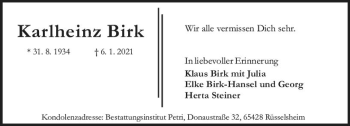 Traueranzeige von Karlheinz Birk von vrm-trauer