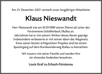 Traueranzeige von Klaus Nieswandt von vrm-trauer