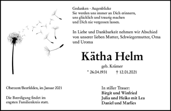 Traueranzeige von Kätha Helm von vrm-trauer