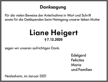 Traueranzeige von Liane Heigert von vrm-trauer