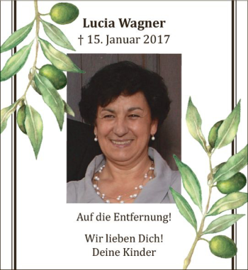 Traueranzeige von Lucia Wagner von vrm-trauer
