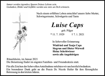 Traueranzeige von Luise Caps von vrm-trauer