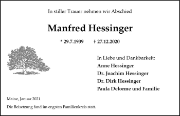 Traueranzeige von Manfred Hessinger von vrm-trauer