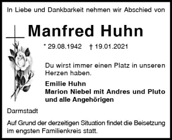 Traueranzeige von Manfred Huhn von vrm-trauer