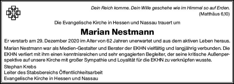  Traueranzeige für Marian Nestmann vom 09.01.2021 aus vrm-trauer