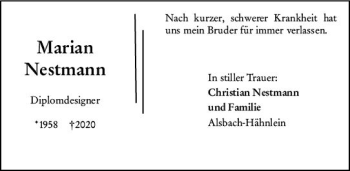 Traueranzeige von Marian Nestmann von vrm-trauer
