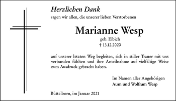 Traueranzeige von Marianne Wesp von vrm-trauer