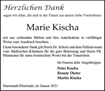 Traueranzeige von Marie Kischa von vrm-trauer