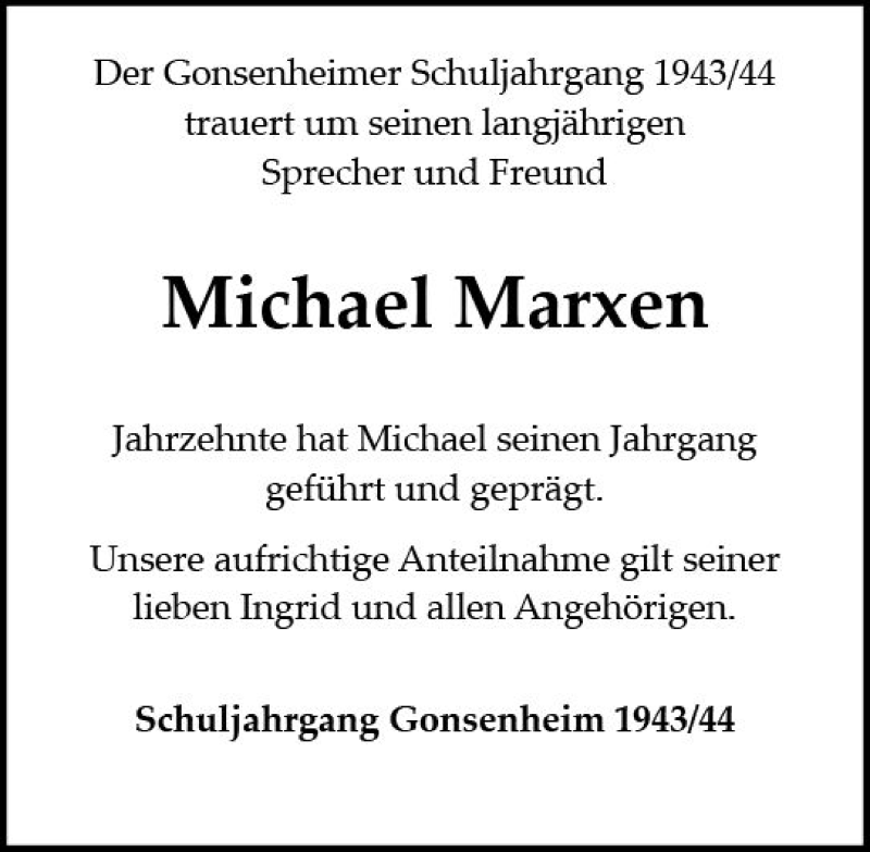  Traueranzeige für Michael Marxen vom 02.01.2021 aus vrm-trauer