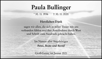 Traueranzeige von Paula Bullinger von vrm-trauer