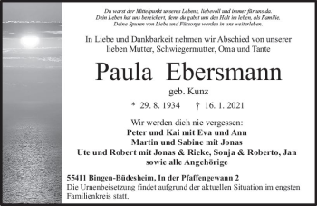 Traueranzeige von Paula Ebersmann von vrm-trauer