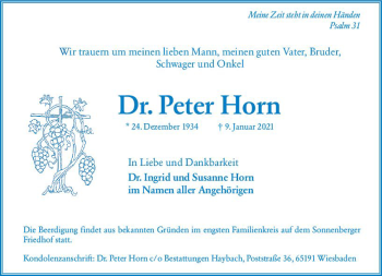 Traueranzeige von Peter Horn von vrm-trauer