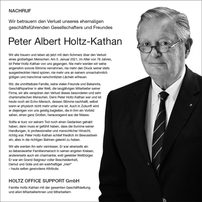  Traueranzeige für Peter Albert Holtz-Kathan vom 16.01.2021 aus vrm-trauer