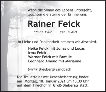 Traueranzeige von Rainer Feick von vrm-trauer