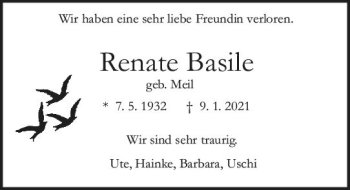 Traueranzeige von Renate Basile von vrm-trauer