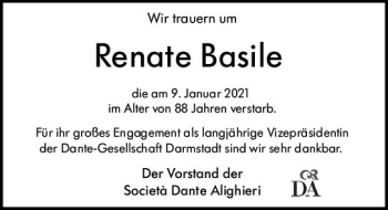 Traueranzeige von Renate Basile von vrm-trauer