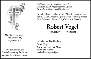 Traueranzeige von Robert Vogel von vrm-trauer