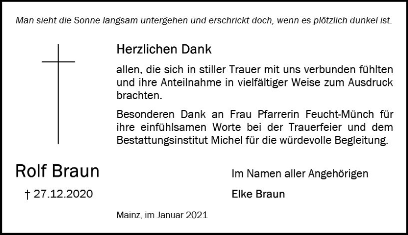  Traueranzeige für Rolf Braun vom 23.01.2021 aus vrm-trauer