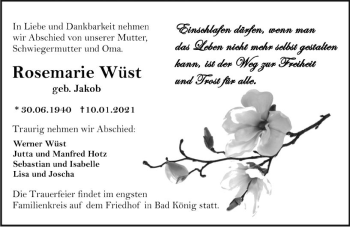 Traueranzeige von Rosemarie Wüst von vrm-trauer