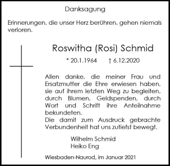 Traueranzeige von Roswitha Schmid von vrm-trauer