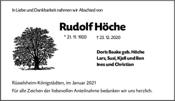 Traueranzeige von Rudolf Höche von vrm-trauer