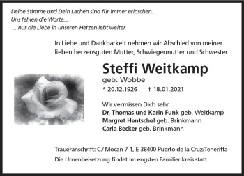 Traueranzeige von Steffi Weitkamp von vrm-trauer