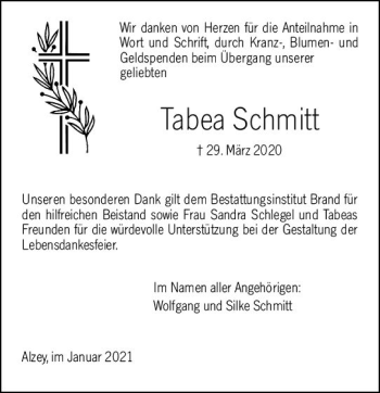 Traueranzeige von Tabea Schmitt von vrm-trauer