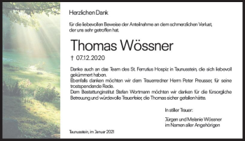 Traueranzeige von Thomas Wössner von vrm-trauer