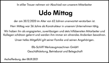 Traueranzeige von Udo Mittag von vrm-trauer