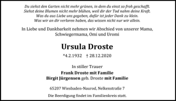 Traueranzeige von Ursula Droste von vrm-trauer