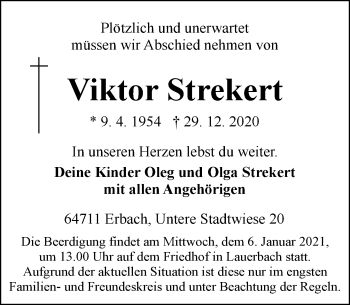 Traueranzeige von Viktor Strekert von vrm-trauer