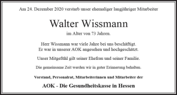 Traueranzeige von Walter Wissmann von vrm-trauer