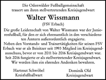 Traueranzeige von Walter Wissmann von vrm-trauer