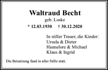 Traueranzeige von Waltraud Becht von vrm-trauer