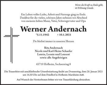 Traueranzeige von Werner Andernach von vrm-trauer