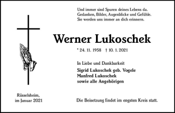 Traueranzeige von Werner Lukoschek von vrm-trauer