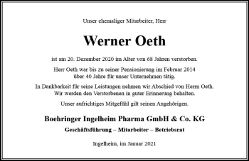 Traueranzeige von Werner Oeth von vrm-trauer
