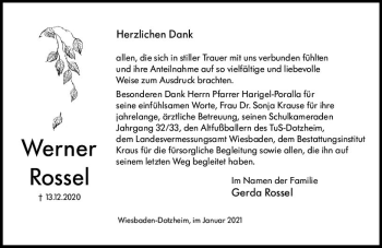 Traueranzeige von Werner Rossel von vrm-trauer