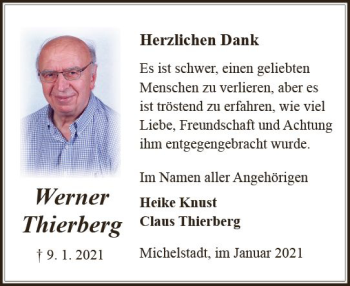 Traueranzeige von Werner Thierberg von vrm-trauer