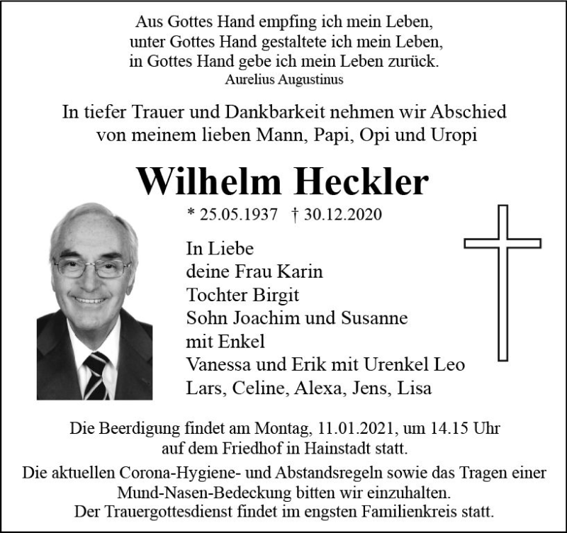  Traueranzeige für Wilhelm Heckler vom 06.01.2021 aus vrm-trauer