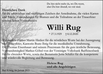Traueranzeige von Willi Rug von vrm-trauer