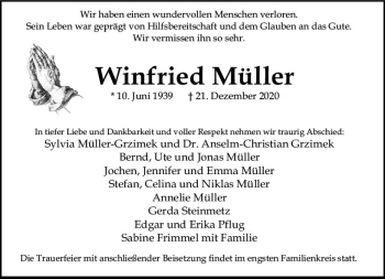 Traueranzeige von Winfried Müller von vrm-trauer