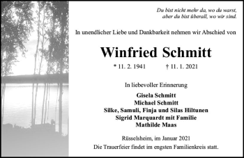 Traueranzeige von Winfried Schmitt von vrm-trauer