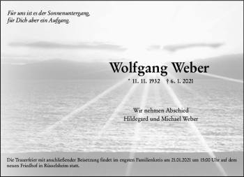 Traueranzeige von Wolfgang Weber von vrm-trauer