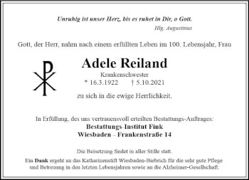 Traueranzeige von Adele Reiland von vrm-trauer