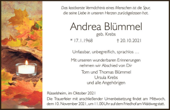 Traueranzeige von Andrea Blümmel von vrm-trauer