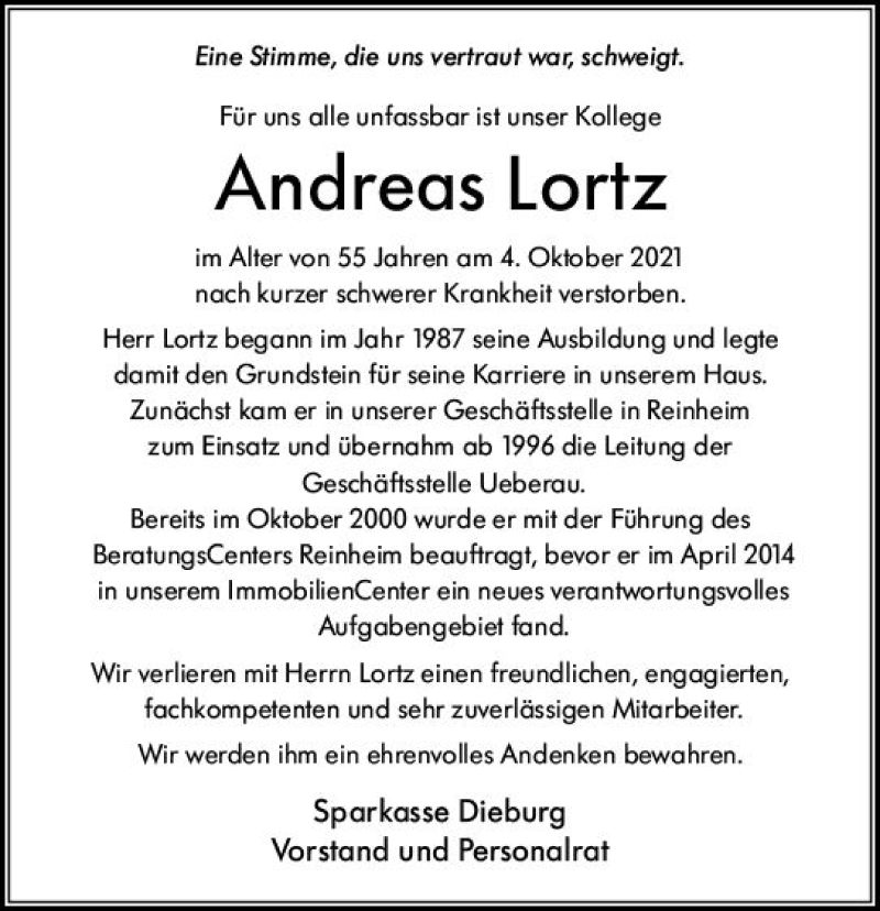  Traueranzeige für Andreas Lortz vom 07.10.2021 aus vrm-trauer