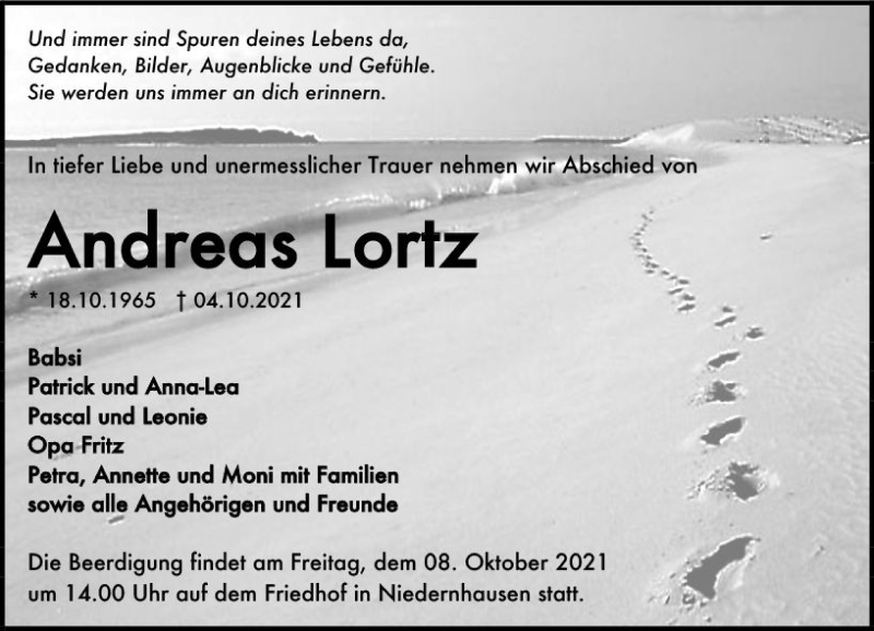  Traueranzeige für Andreas Lortz vom 07.10.2021 aus vrm-trauer