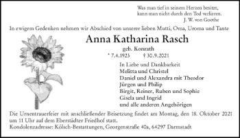 Traueranzeige von Anna Katharina Rasch von vrm-trauer