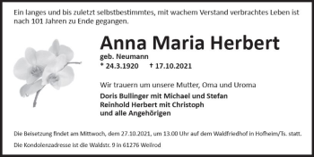 Traueranzeige von Anna Maria Herbert von vrm-trauer